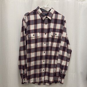 1901 Men's Burgundy and Cream Plaid Button-Down Shirt